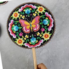 Embroidered Round Fan Ethnic Plum Blossom Handmade Dance Stage Accessory