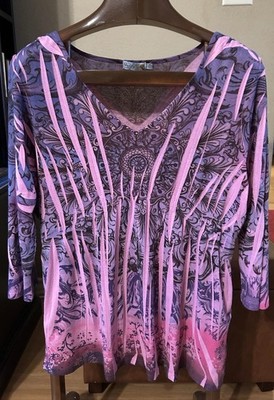 Unity World Wear Women s Purple Blouse Top Size XL Tunic BOHO Hippie Artsy