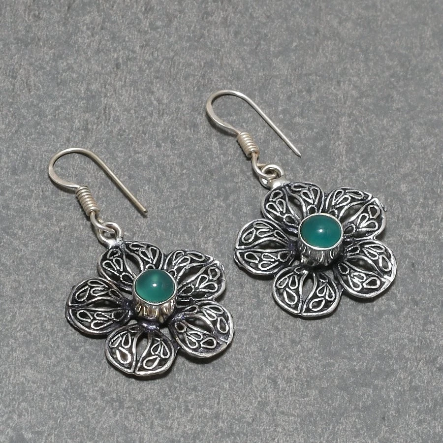 Orecchini gioielli pendenti goccia regalo pietra preziosa forma rotonda onice... - Immagine 2 di 4