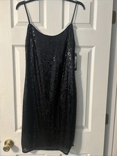 Women s Bebe Black Sequin Spaghetti Strap Dress Sz 8 New W/Tags