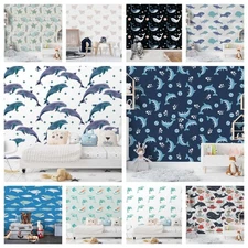 3D Dolphins Shark Pattern Self-adhesive Wallpaper Removable Wallpaper Wall Mural