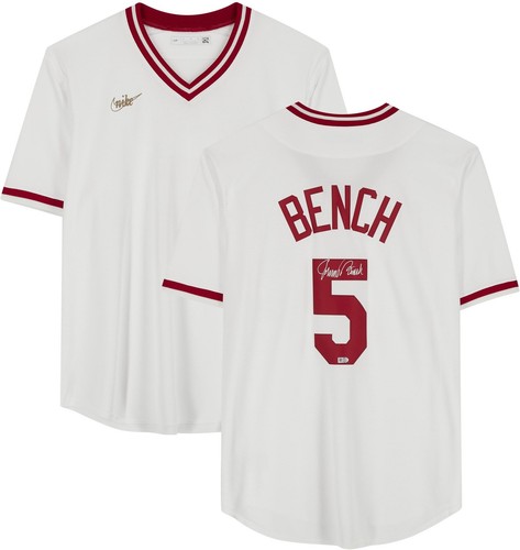 Johnny Bench Cincinnati Reds Signed White Nike Cooperstown Collection Rep Jersey