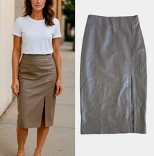 Express Super High Waisted Faux Leather Side Slit Midi Pencil Skirt Cocoa M