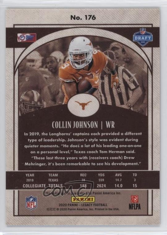 2020 Legacy Rookies Premium Penmanship Silver Collin Johnson Rookie Auto RC tw7