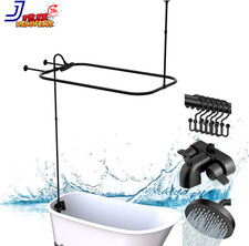 Clawfoot Tub Shower Kit With Add on Bathcock Diverter Faucet and 48 Inch X 27 In