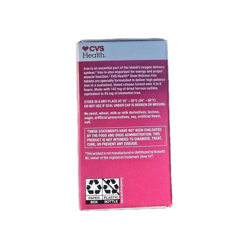 Comprimidos de suplemento dietético de hierro de liberación lenta CVS Health 60ct 12/25 Foto 3 de 4