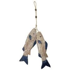 Set of 2 Wooden Carved Fish Wall Hanging Nautical Ornaments Hand Carved Wood ...