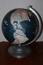 Vintage Replogle 12 Inch Midnight Globe With Silver Base Excellent Condition