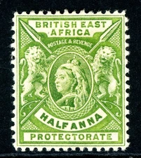British Colonies 1892 East Africa BEA ½a Yellow Green QV Sc #72 Mint O61 ⭐⭐⭐⭐