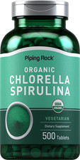 Chlorella Spirulina Organic  500 Tablets  Vegetarian, Non-GMO  by Piping Rock