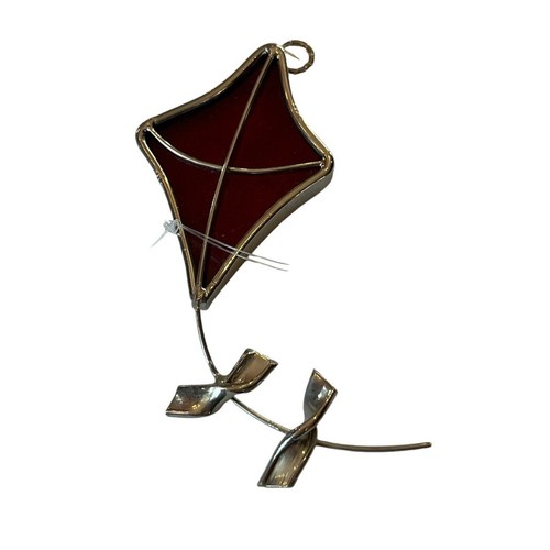 Stained Glass Red Kite 3.5” Sun Catcher Small Silver Details - Picture 2 of 3