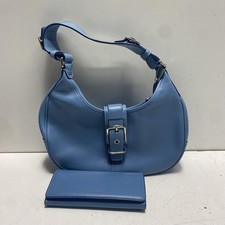 Vintage 2000s Coach Blue Leather Soho Buckle Flap Hobo Bag & Wallet Lot of 2