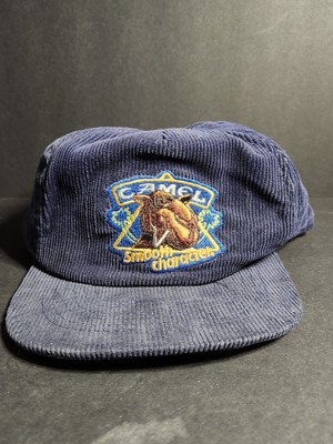 VTG NICE! Joe Camel Cigarettes Smooth Character Corduroy Snapback Navy Blue Hat