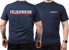 T-Shirt navy, FEUERWEHR silber mit rotem Streifen