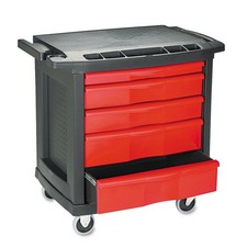 Rubbermaid Commercial 773488 5-Drawer Mobile Workcenter - Black/Red New