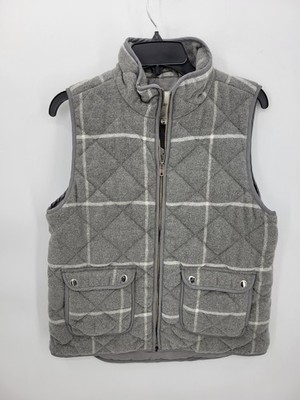 Thread and Supply Vest Womens Medium Gray White Plaid Quilted Zip Up Outerwear