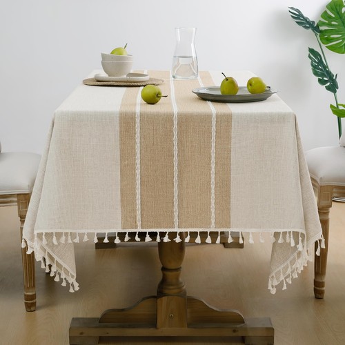Outdoor Tablecloth Rectangle, Waterproof Linen Cotton Farmhouse Table Cloths ...