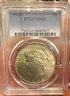 1923 Peace Silver Dollar $1 PCGS MS61 Certified Uncirculated 90% Silver