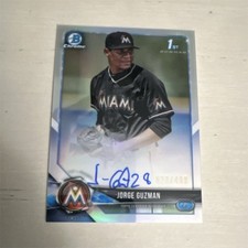 Jorge Guzman 2018 Bowman Chrome Refractor Auto /499 RC #BCPA-JG Miami Marlins