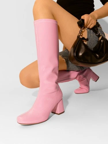 Gogo Damenstiefel eckige Zehenpartie klobiger Blockabsatz weite Wade kniehohe Stiefel - Bild 16 von 23