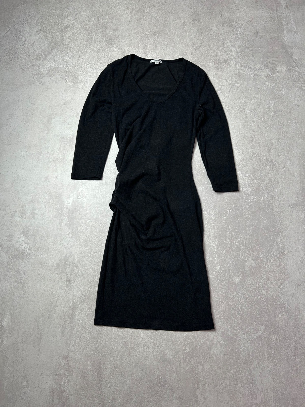 James Perse Standard Black Long Sleeve Ruched Dress Size 4 (XL) Made in USA