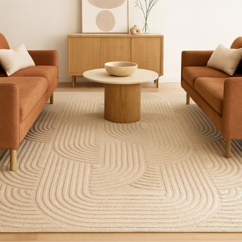 Modern Hand-Tufted Wool Area Rug - Soft Neutral Tone Cream Handmade Carpet Room
