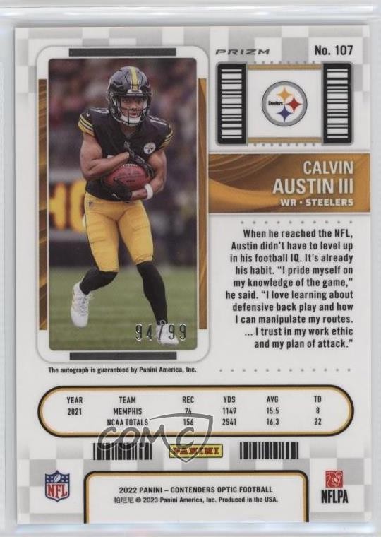 2022 Contenders Optic Teal Prizm 94/99 Calvin Austin III Rookie Auto RC 1d0h