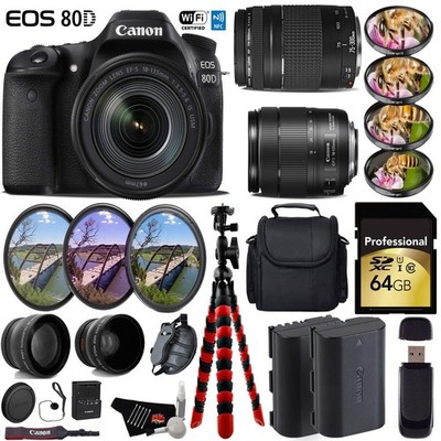 Canon EOS 80D DSLR Camera & 18-135mm is STM Lens & 75-300mm III Lens + UV FLD
