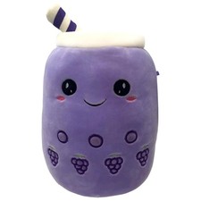 Boba Tea Stofftier lila Bubble Tea Plüschkissen, süß weich 1 x Traube 30 cm