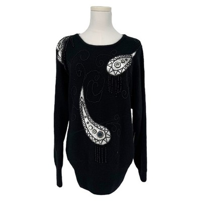 VTG 90s IB Diffusion Beaded Sweater Women s M Holiday Ski Glam Angora Wool Blend