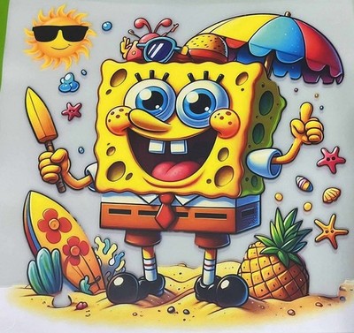 10''W x 10''H Custom Print DTF Direct to Film Heat Transfer  Spongebob