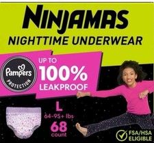 68 Ct. Pampers Ninjamas Nighttime Bedwetting Underwear Girl Size Large 64-95 lbs