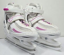 Lake Placid Summit Girls Youth Adjustable Ice Skates Size 1-4 White Pink VG