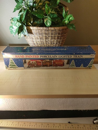 Tren iluminado de porcelana pintado a mano Fabri-Centers 1992 vintage 3 piezas con caja ¡Funciona! - Imagen 22 de 22