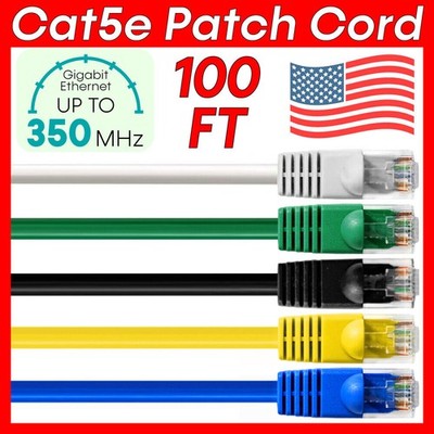 100 FT Cat5e Patch Cord CAT5e Cable LAN Ethernet RJ45 Connector Internet Wire
