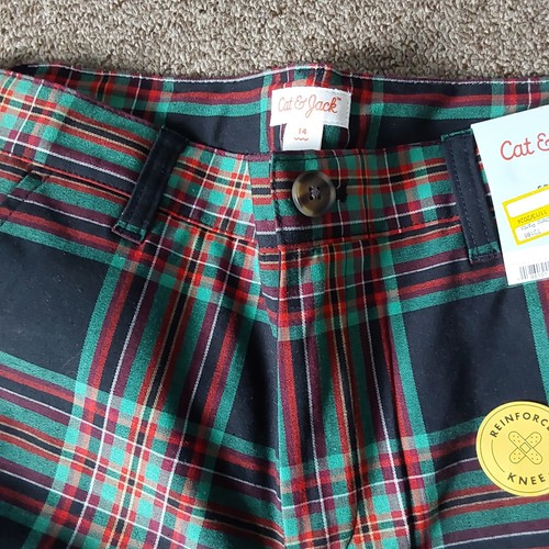 Cat & Jack Boys Black Multi Tartan Plaid Dress Pants Size 14 Cotton Blend - Picture 5 of 9