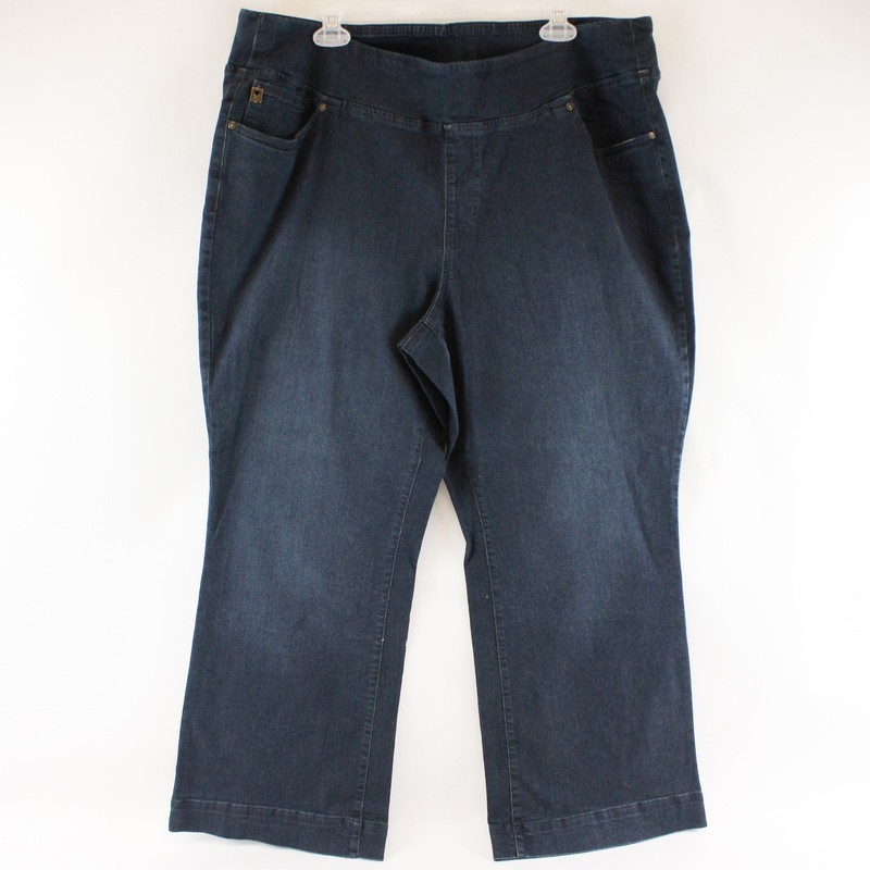 Belle by Kim Gravel Dark Blue Wash Pull-On Straight Leg Jeans Front Seam 22WP