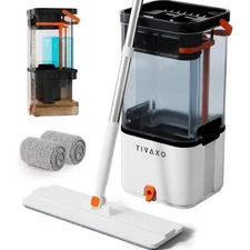 Mop and Bucket Set, Flat Mops and Bucket with Wringer Set System Automatic Se...