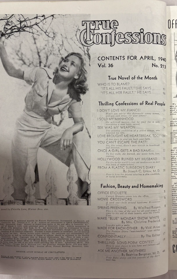 TRUE CONFESSIONS MAGAZINE-APRIL 1940-SEX WAS MY WEAPON - Image 3 of 3