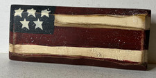 Primitive Rustic Country Decor Patriotic American Flag Shelf Sitter Block USA