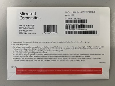 Windows 11 Pro 64-bit DVD Factory Sealed Lifetime License Key