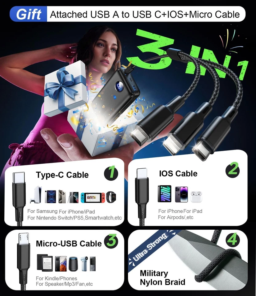 Portable Charger Power Bank - 60,000mAh Battery Pack, 22.5W Fast Charging Phone - Image 3 of 4