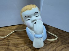 Vintage 1940s Ceramic Baby Head Night Light Nursery Sleeping Tot Lamp