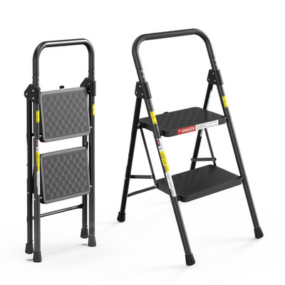 2 Step Ladder, Folding Step Stool with Anti-Slip Pedal, Sturdy Steel Ladder, Con