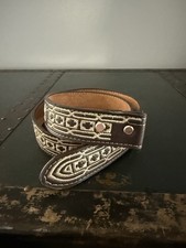YAC Western Cowboy Belt Embroidered No Buckle Leather Genuine Made In Mexico
