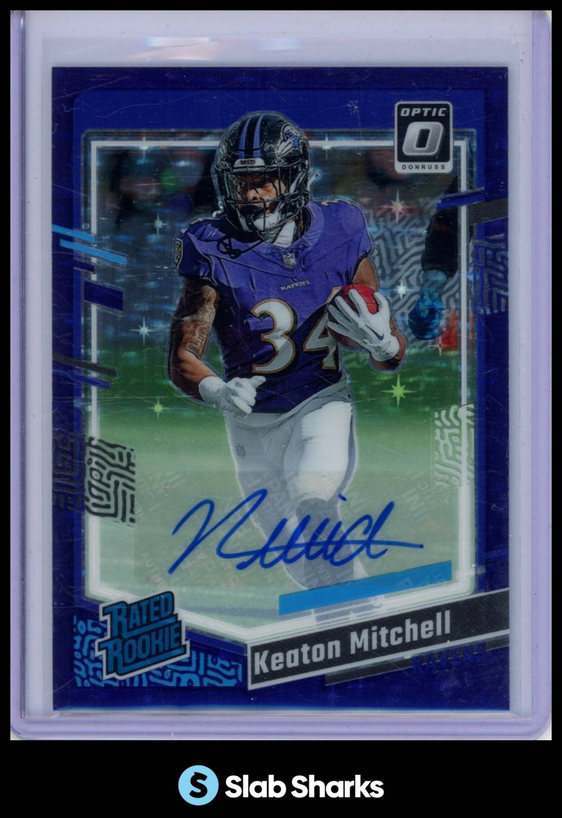 2023 PANINI DONRUSS OPTIC KEATON MITCHELL RATED ROOKIE AUTO PURPLE STARS RC /50