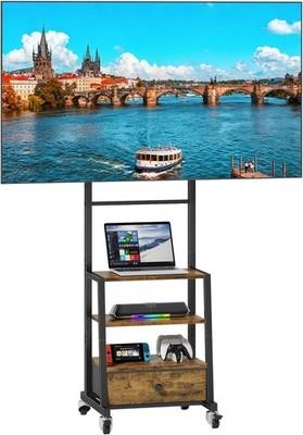 TV Ständer rollbar für 32-55 Zoll Fernseher, Eck-TV Möbel mit Stauraum, Retro