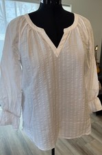 Tommy Bahama White Textured Blouse Women’s M Tencel Modal Split Neck