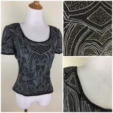 ADRIANNA PAPELL BOUTIQUE Evening Womens Small 100 Silk Embroidery Beaded Shirt