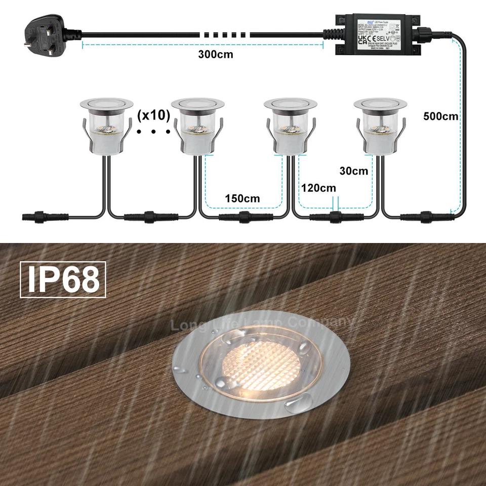 IP68 Outdoor LED Decking Lights 30mm Round Warm White 5W 3000K 10 Kit DEC10WW - Image 2 of 4